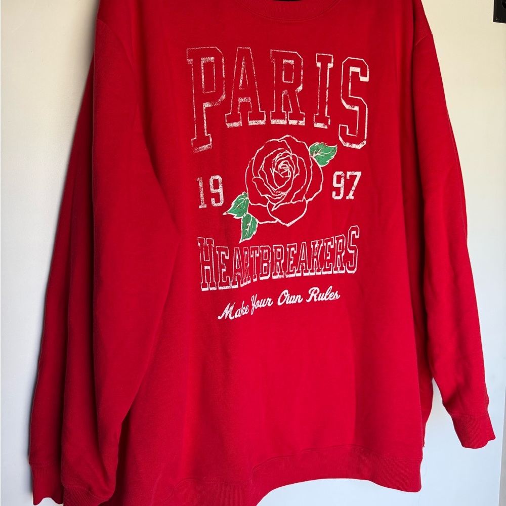 3X Red 'Paris Heartbreakers' Women’s Crewneck Sweater